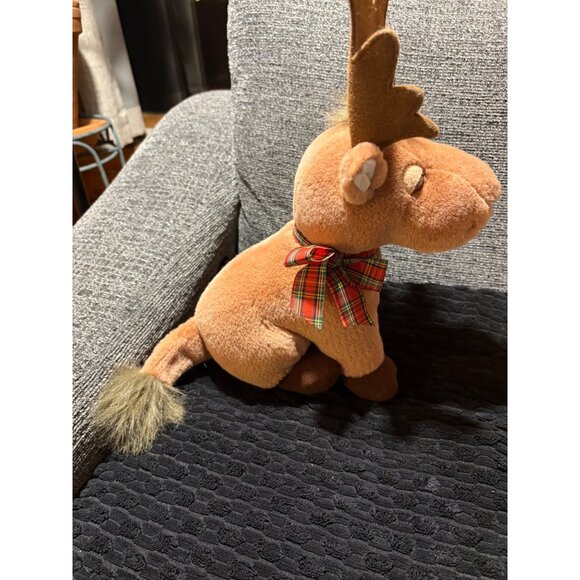 Russ Holiday Christmas Plush Moose Stuffed Animal With Plaid Bow 6200 Brown & Ta - Picture 4 of 8